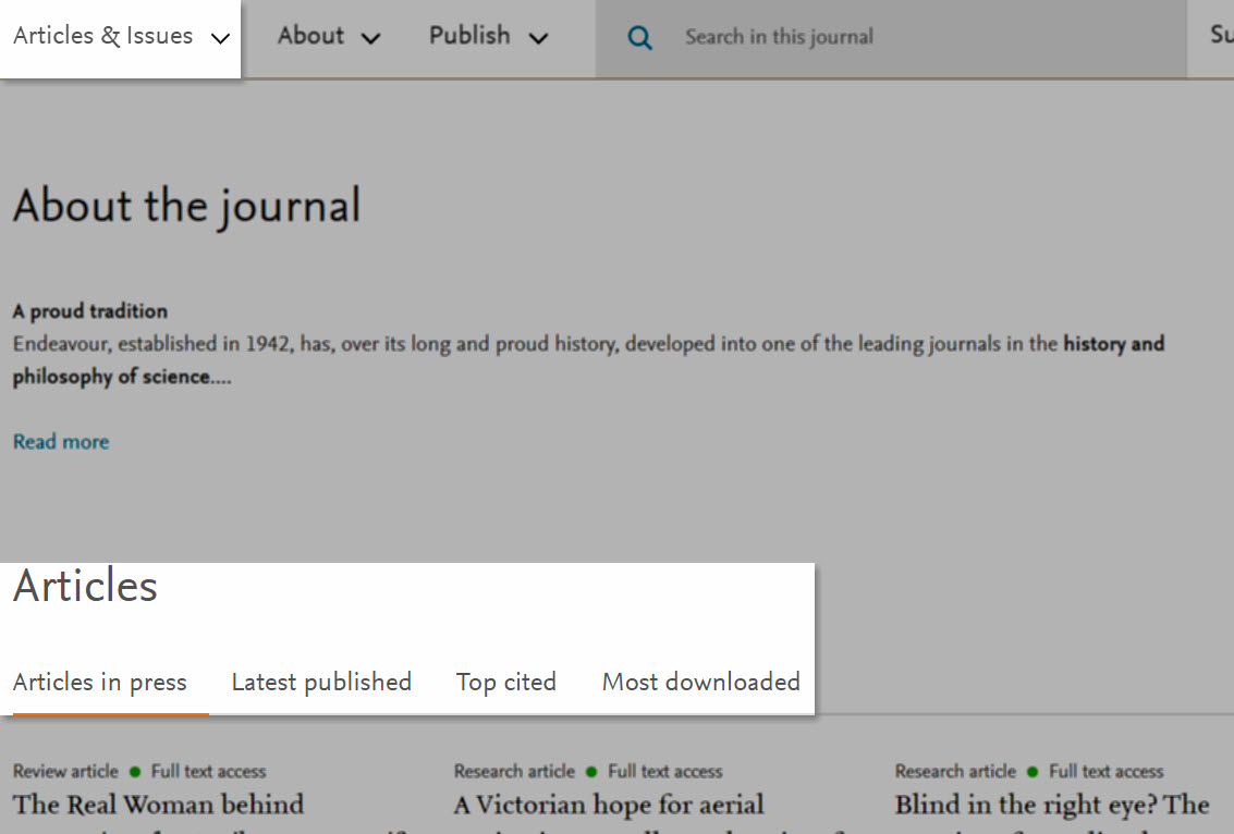 What can I do on a journal home page? ScienceDirect Support Center